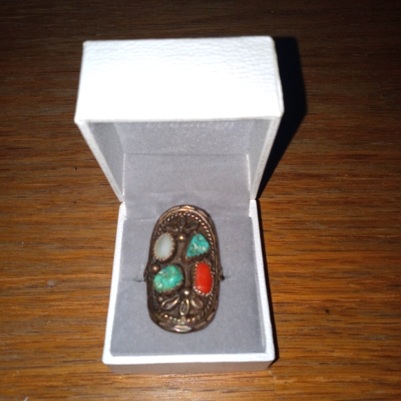 Vintage Boho Navajo Turquoise Ring Signed By Jefferson James #festival - Picture 2 of 3